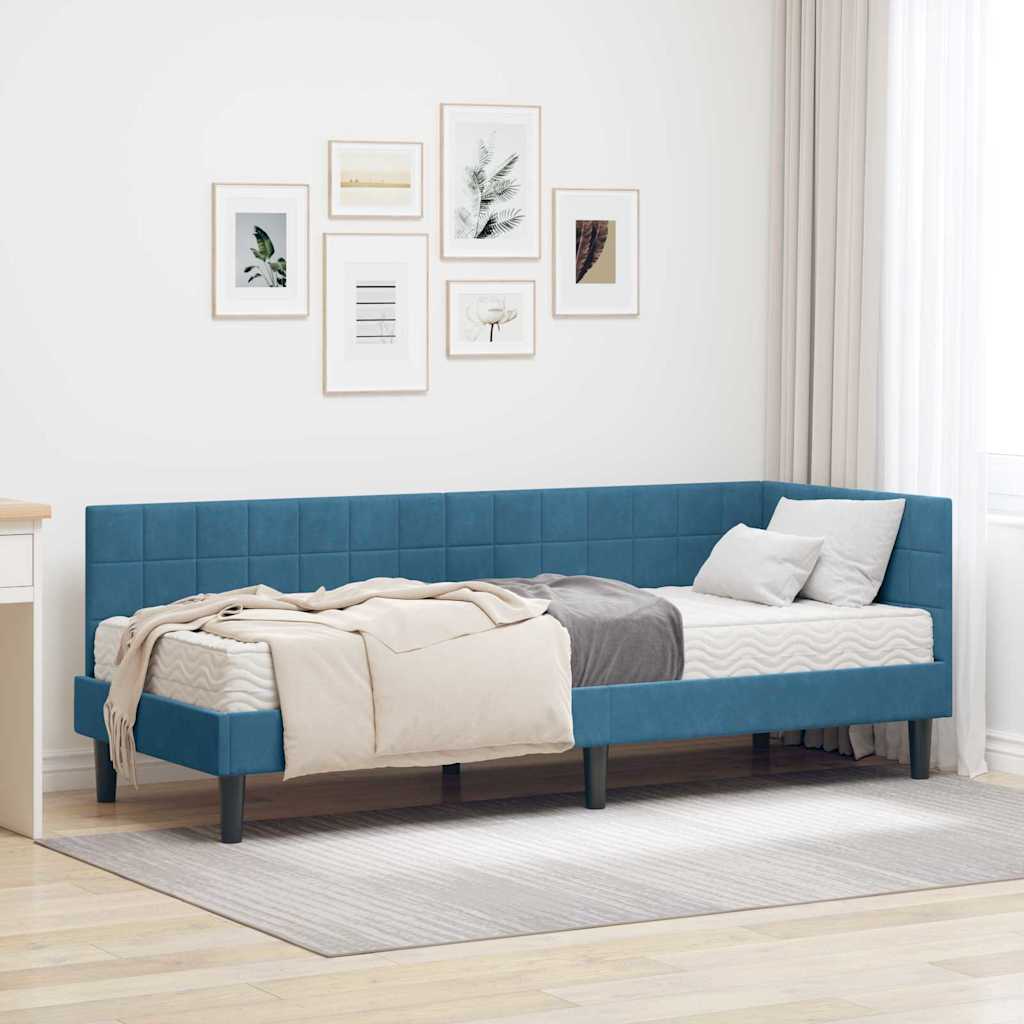 vidaXL Hoekbedframe met Matras met hoofdeinde 2 pcs Blauw Fluweel