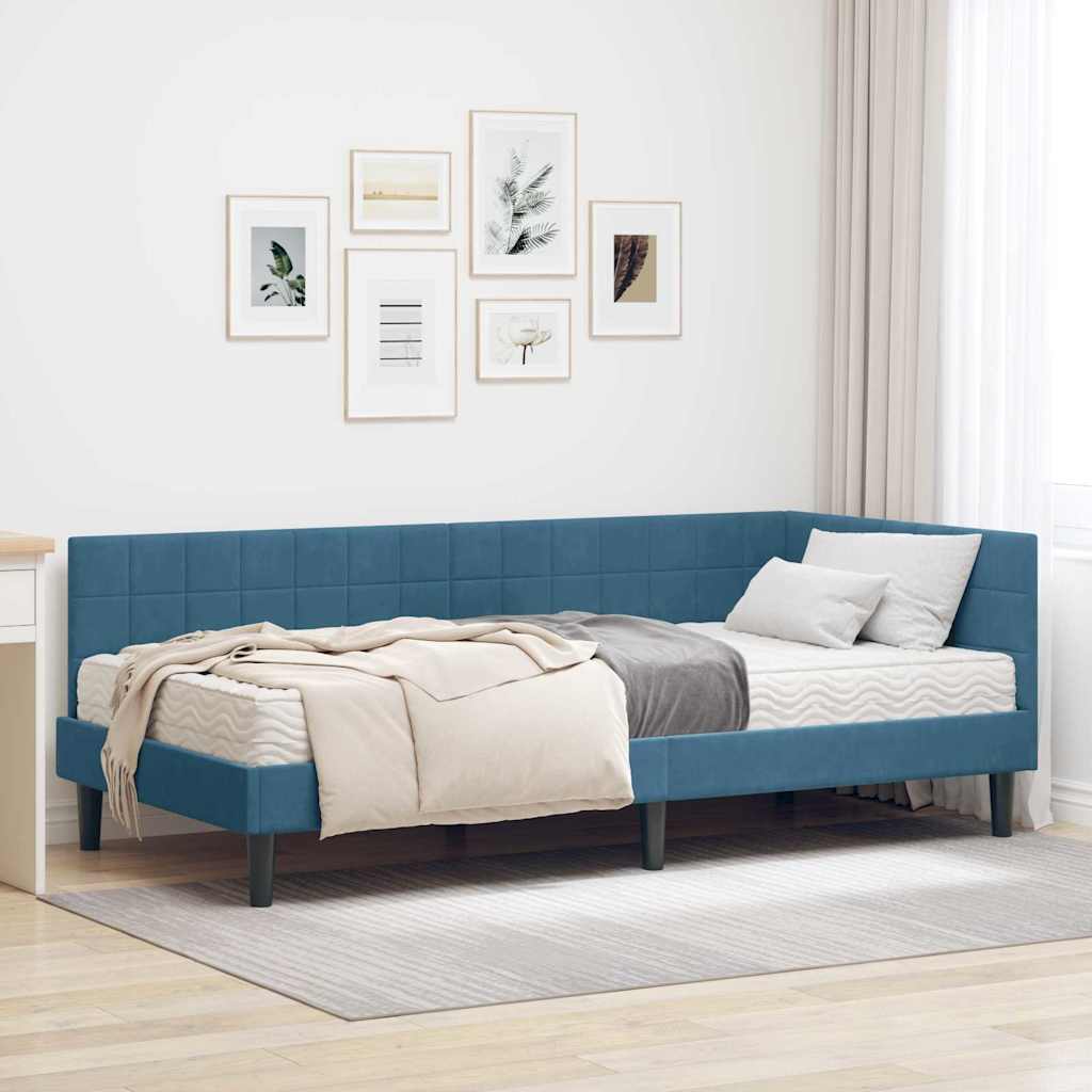vidaXL Hoekbedframe met Matras met hoofdeinde 2 pcs Blauw Fluweel