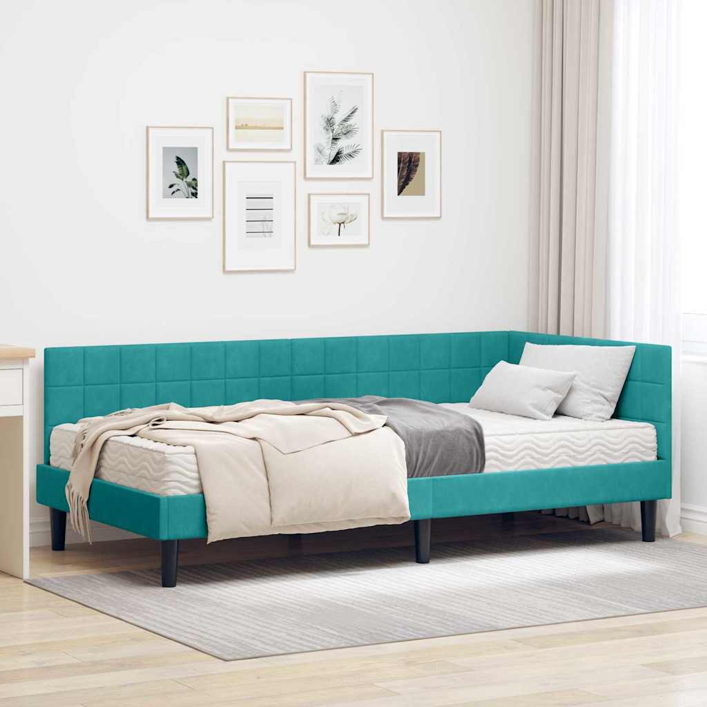 vidaXL Hoekbedframe met Matras met hoofdeinde 2 pcs Blauw Fluweel