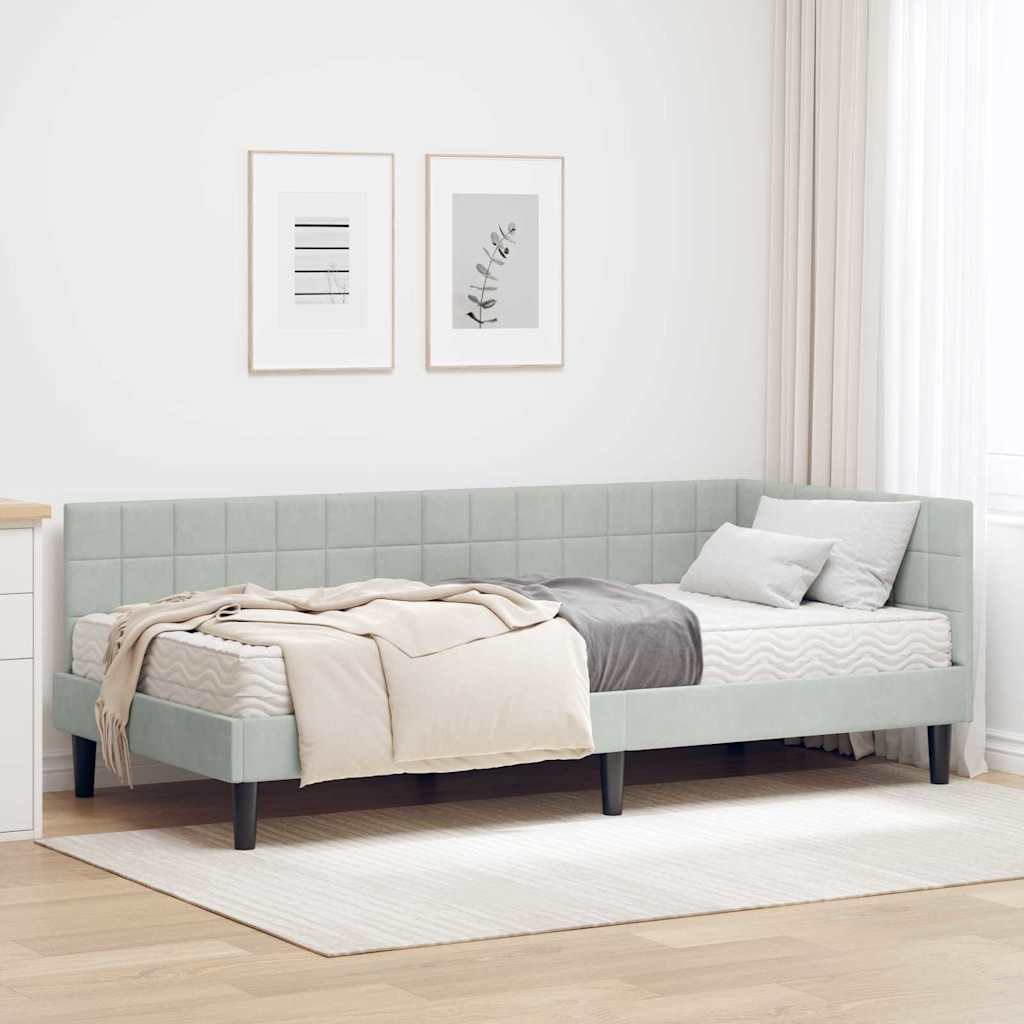vidaXL Hoekbedframe met Matras met hoofdeinde 2 pcs Blauw Fluweel