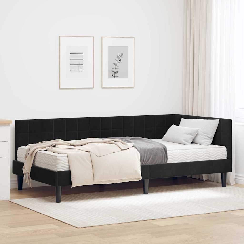 vidaXL Hoekbedframe met Matras met hoofdeinde 2 pcs Blauw Fluweel