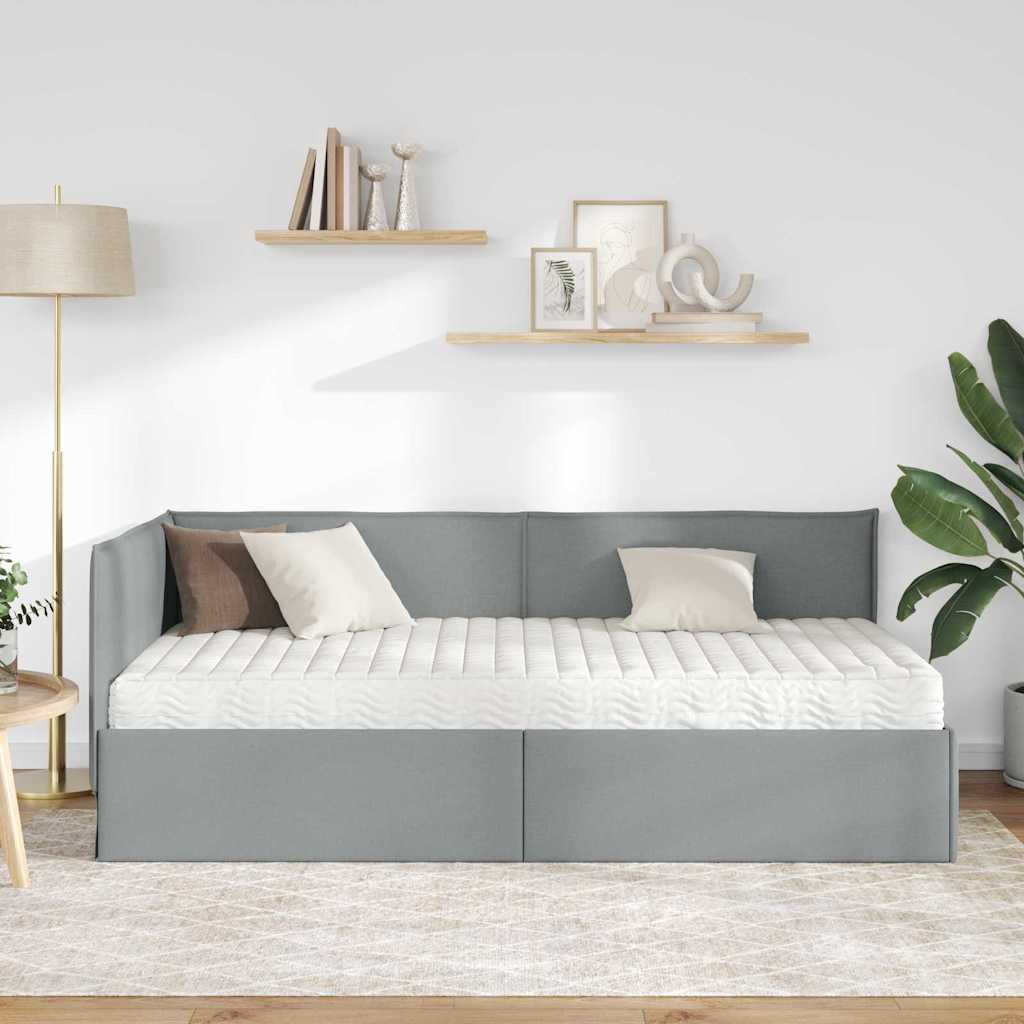 vidaXL Hoekbedframe met Matras met hoofdeinde 2 pcs Lichtgrijs Fluweel