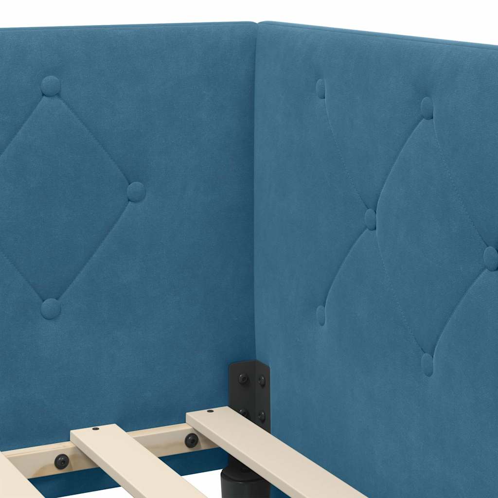 vidaXL Hoekbedframe met matras Blauw 80 x 200 cm Fluweel