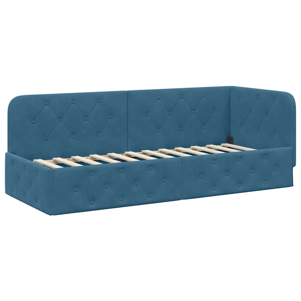 vidaXL Hoekbedframe met matras Blauw 80 x 200 cm Fluweel
