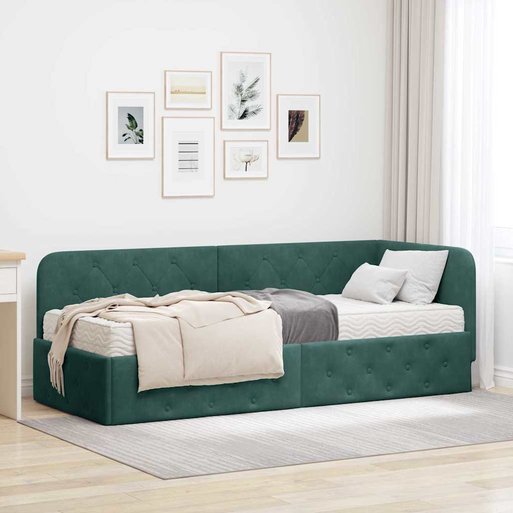 vidaXL Hoekbedframe met matras Blauw 80 x 200 cm Fluweel