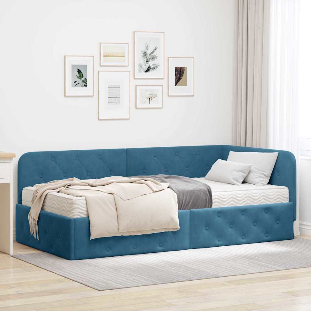 vidaXL Hoekbedframe met matras Blauw 80 x 200 cm Fluweel