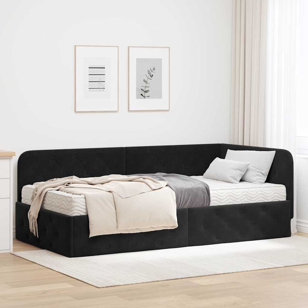 vidaXL Hoekbedframe met matras Blauw 80 x 200 cm Fluweel