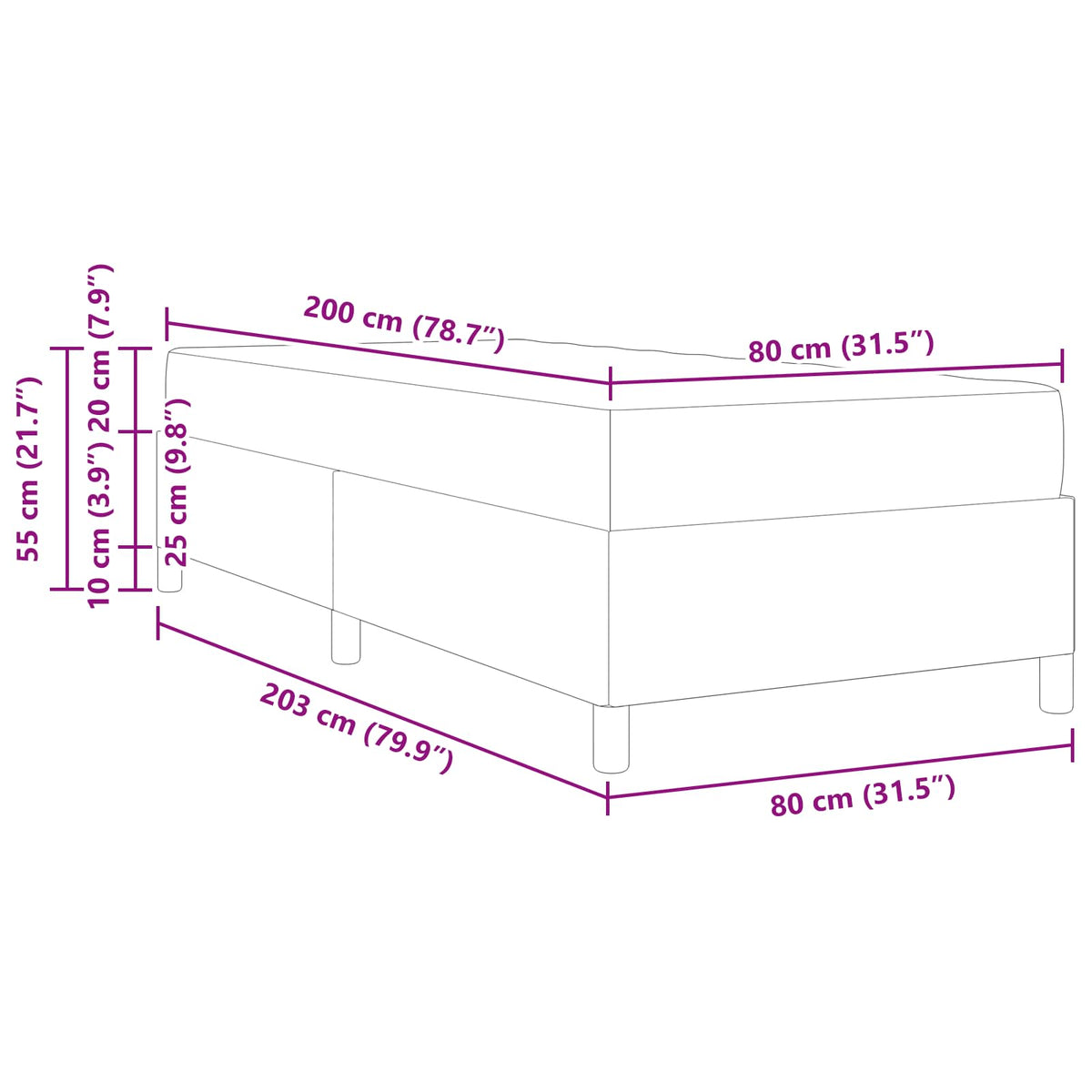 vidaXL Boxspring bed Lichtgrijs en Bruin en Wit 80 x 200 cm Stof