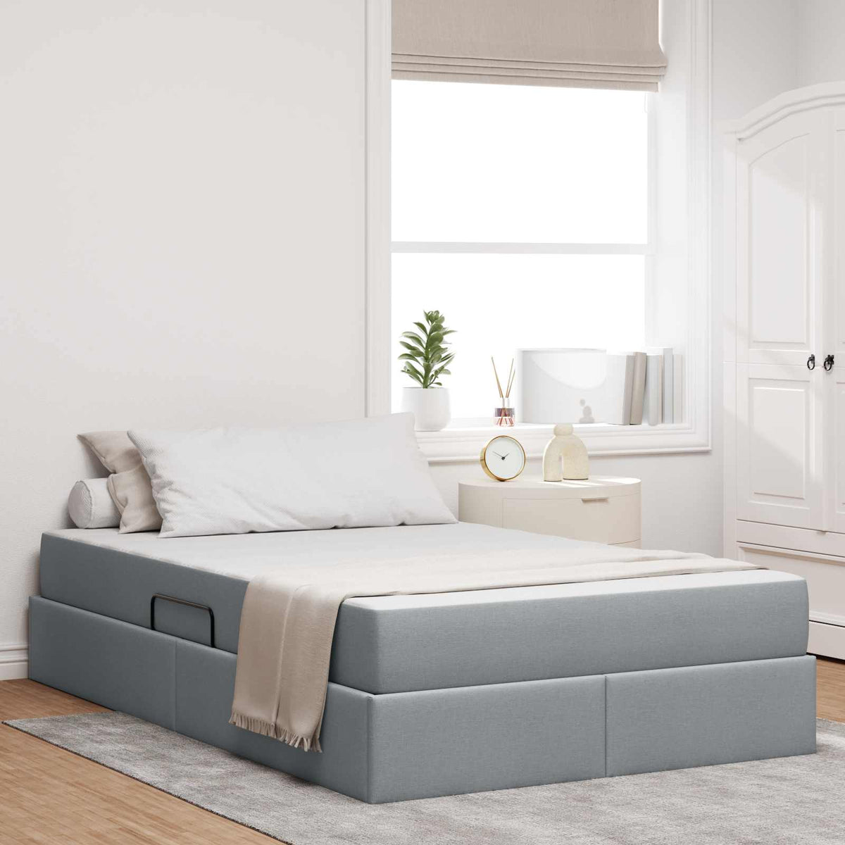 vidaXL Opbergbed met matras Lichtgrijs 120 x 190 cm Polyester
