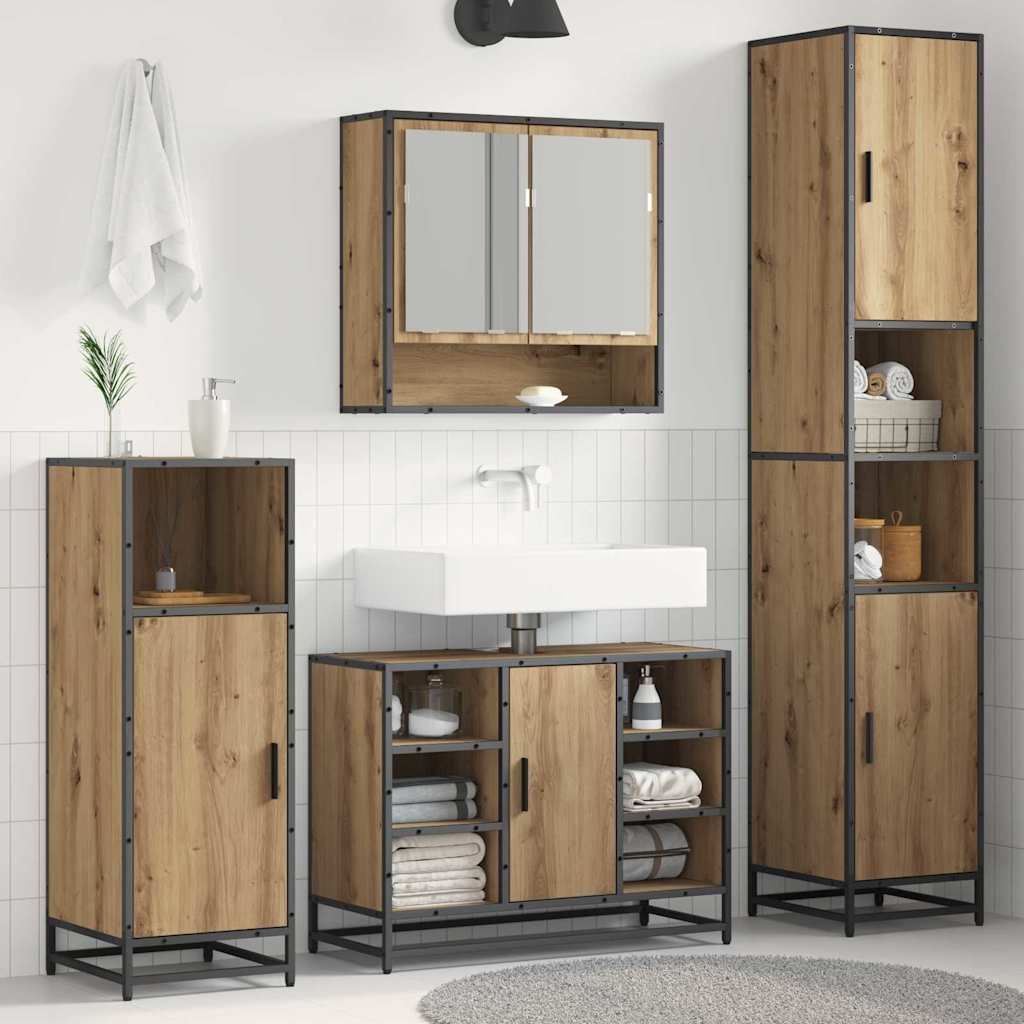 vidaXL Badkamerkast 35x37,5x188,5 cm hout en metaal sonoma eikenkleur - Aashly