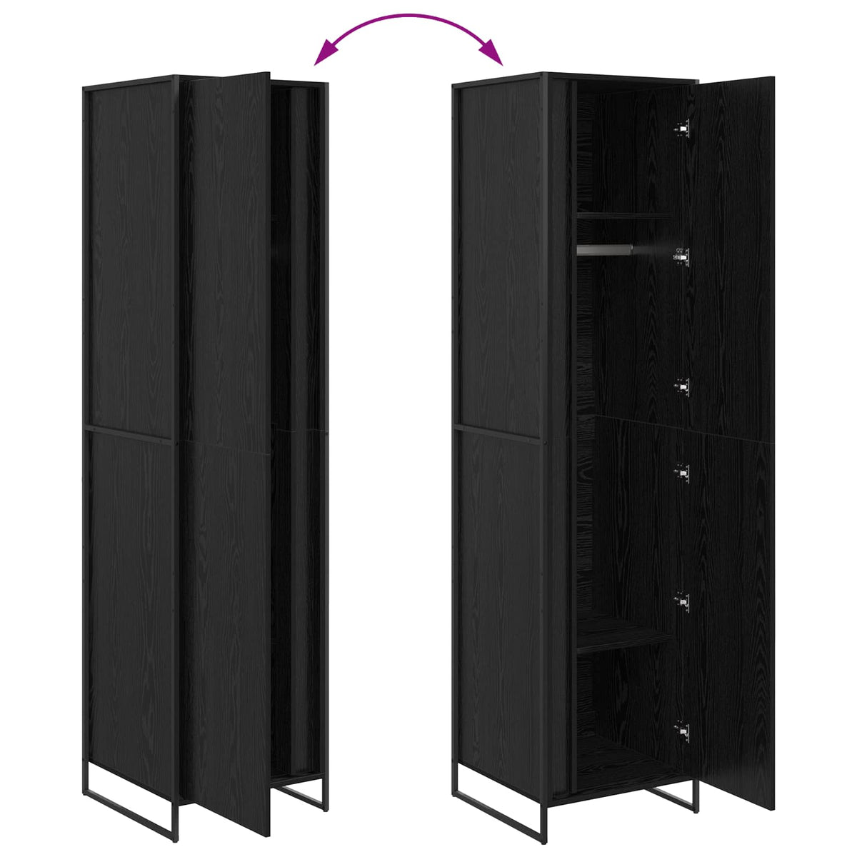 vidaXL Warderobe 2 pcs Zwart Eiken 50 x 50 x 200 cm Bewerkt hout