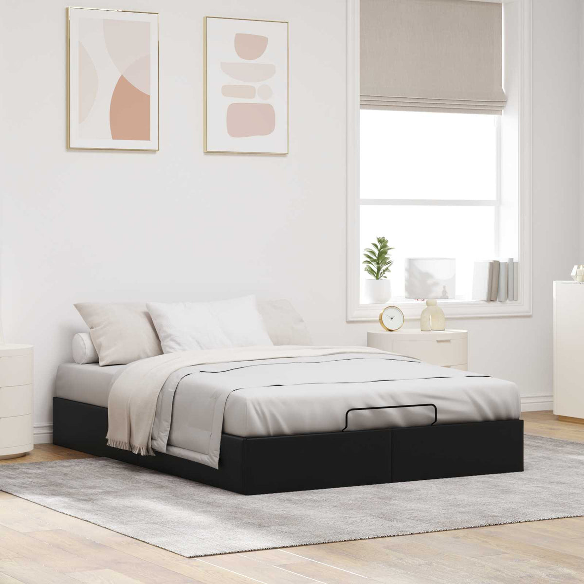 vidaXL Ottoman Bedframe Zwart King size Kunstleer