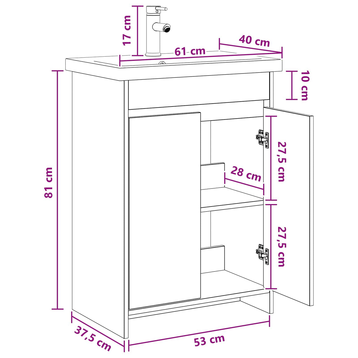 vidaXL Badkamermeubelset Wit 61 x 40 x 84,5 cm Bewerkt hout