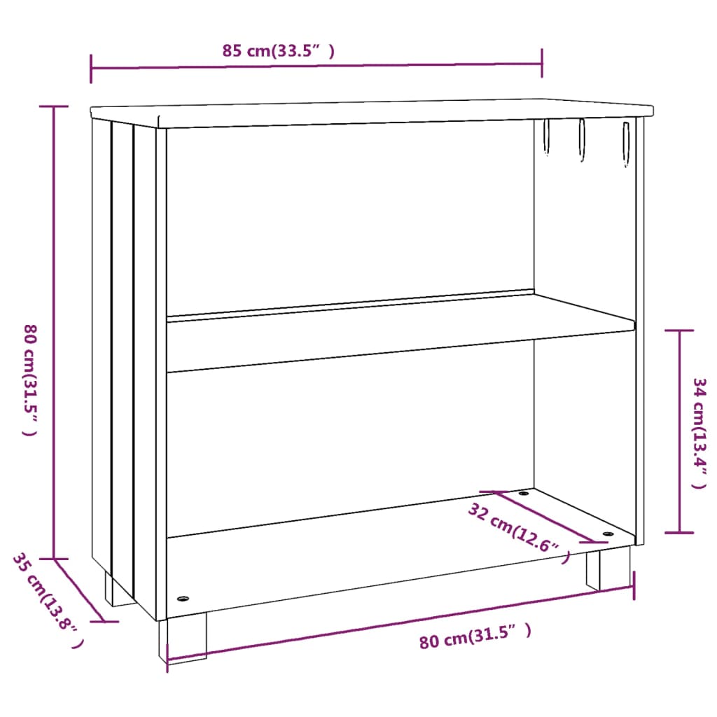 vidaXL Dressoir HAMAR 85x35x80 cm massief grenenhout lichtgrijs - Aashly