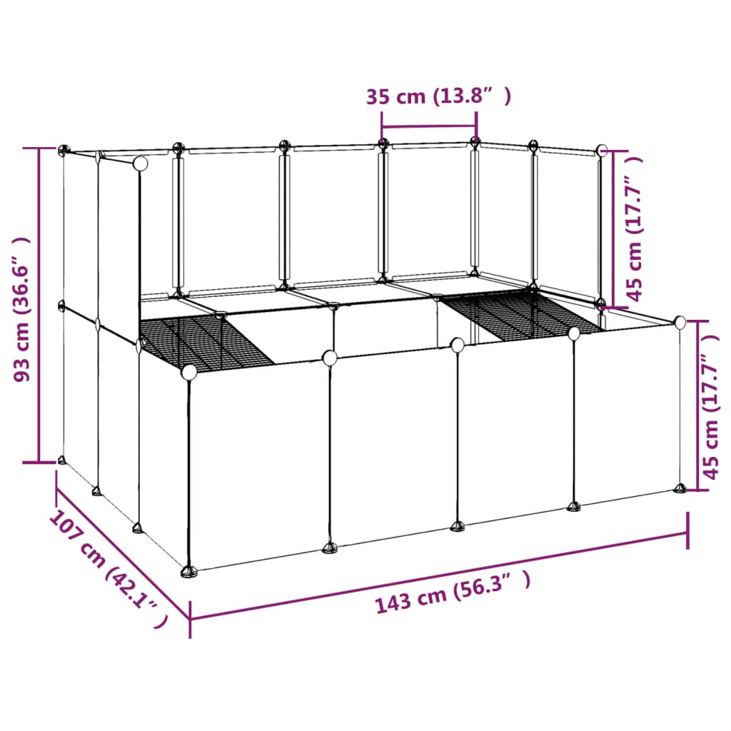vidaXL Dierenhok klein 143x107x93 cm polypropeen en staal transparant - Aashly