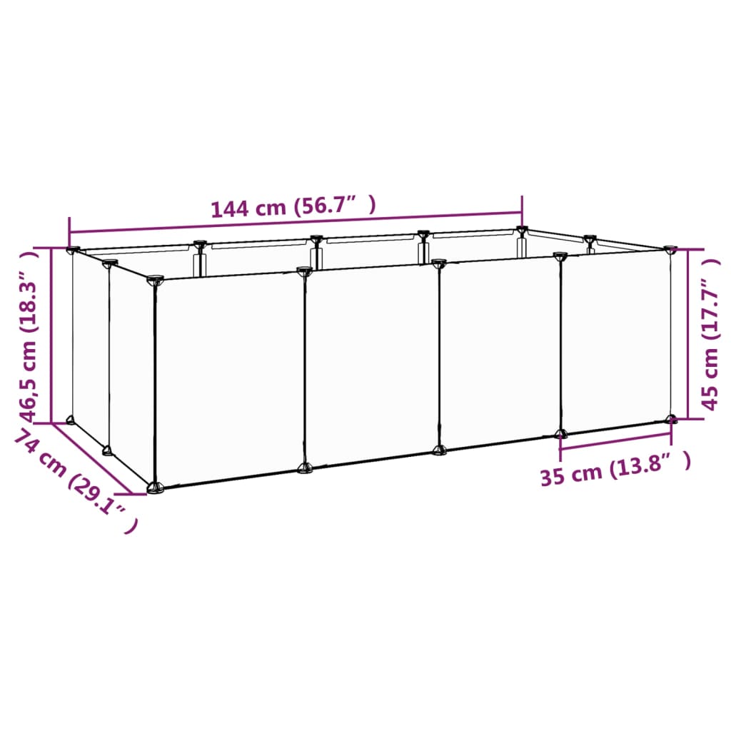 vidaXL Dierenhok klein 144x74x46,5 cm polypropeen en staal transparant - Aashly