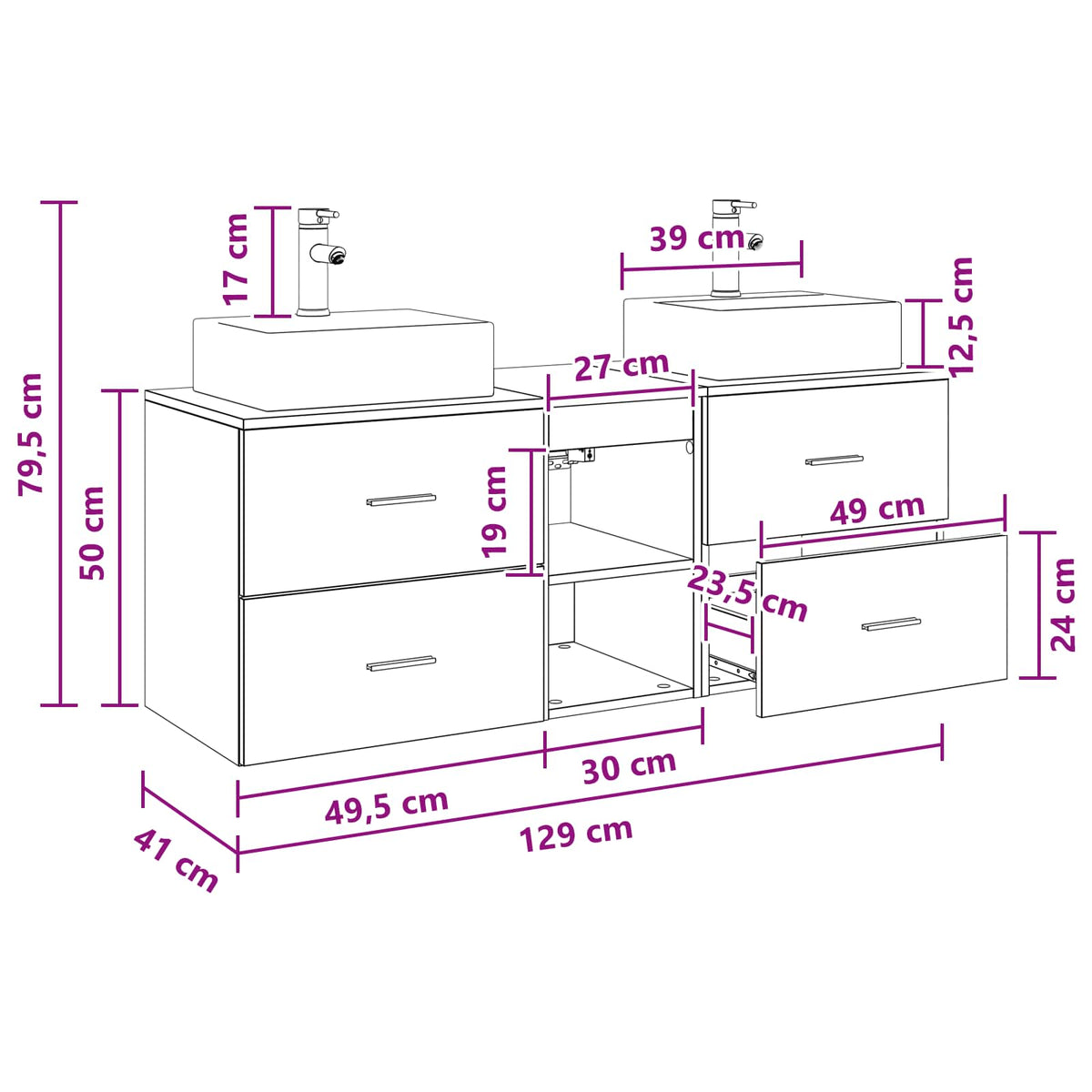 vidaXL Badkamerkastenset 3 st Wit 49,5 x 41 x 62,5 cm Bewerkt hout