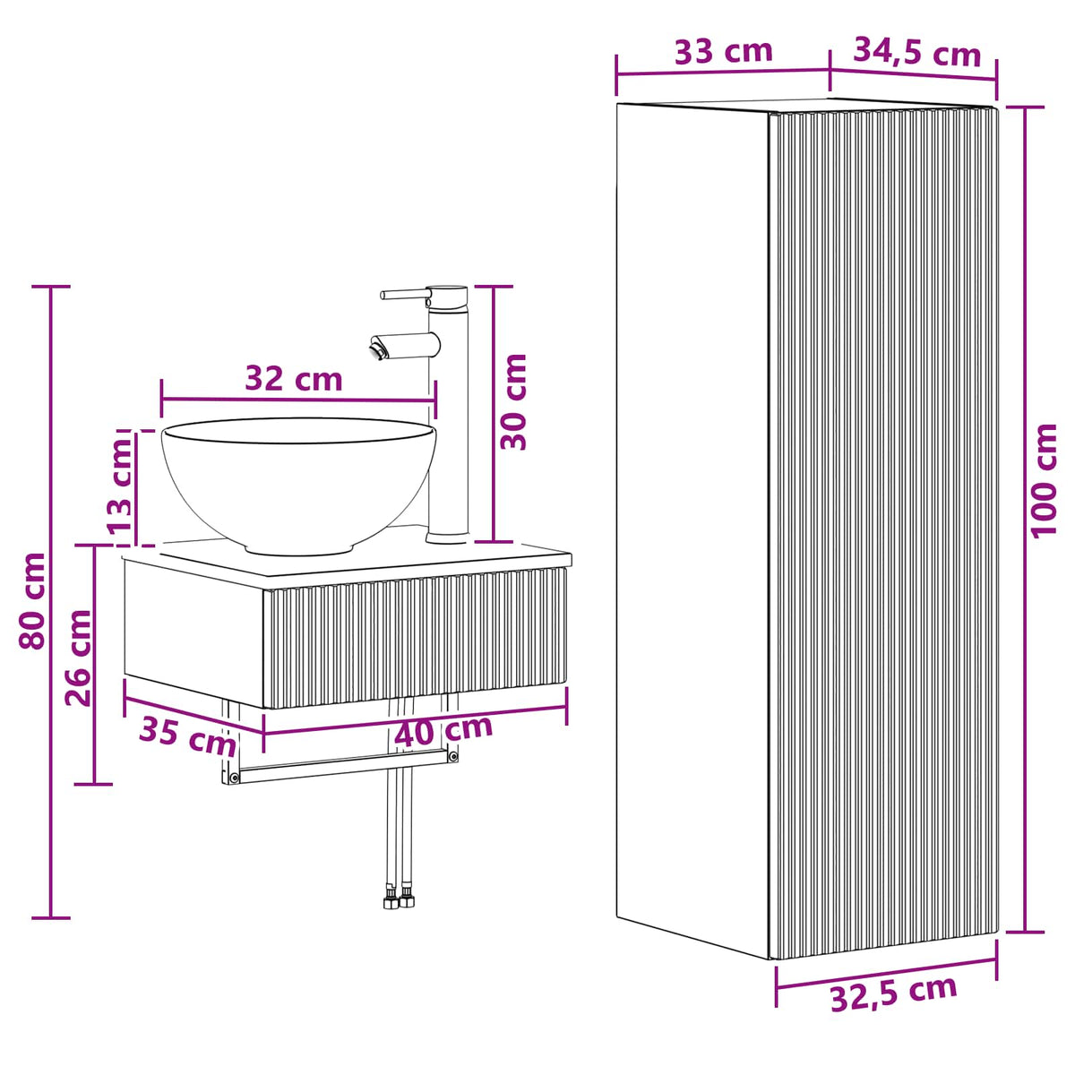 vidaXL Badkamermeubelset 2 st Wit 33 x 34,5 x 100 cm Bewerkt hout