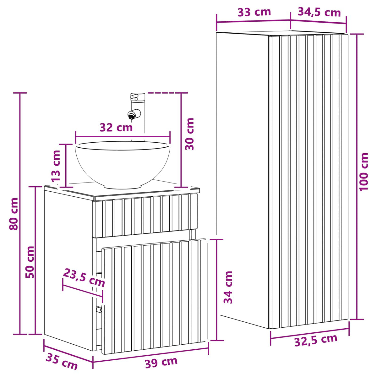 vidaXL Badkamermeubelset 2 st Wit 33 x 34,5 x 100 cm Bewerkt hout