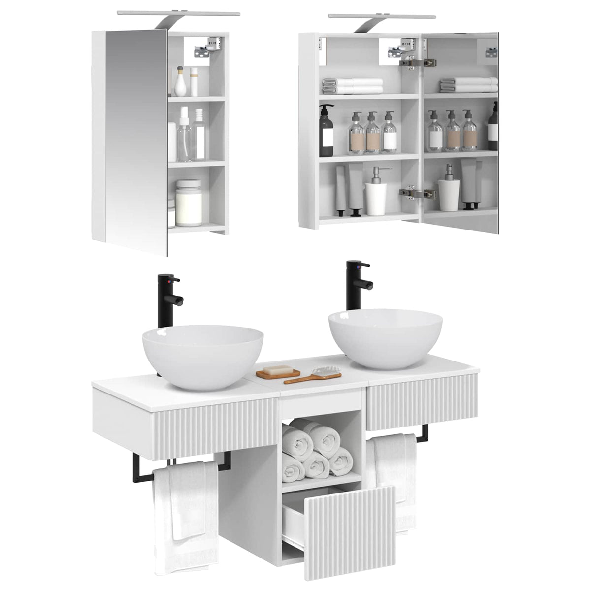 vidaXL Badkamerkastenset 5 pcs Wit 40 x 10,5 x 60,5 cm Bewerkt hout