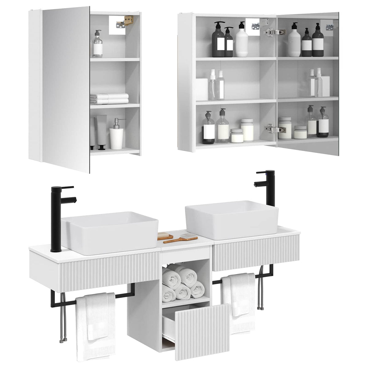 vidaXL Badkamerkastenset 5 pcs Wit 53 x 15,5 x 70 cm Bewerkt hout