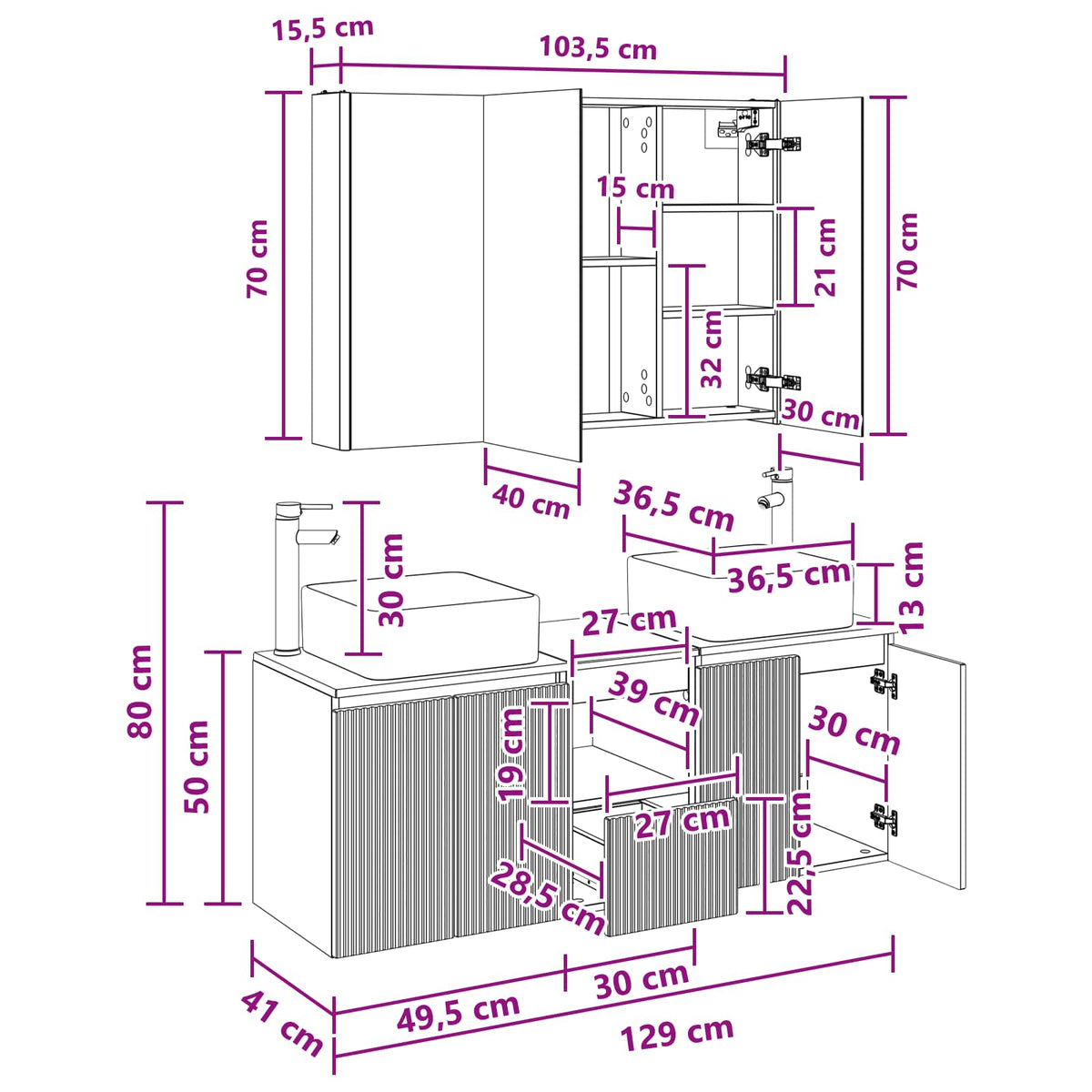 vidaXL Badkamerkastenset 4 pcs Wit Bewerkt hout