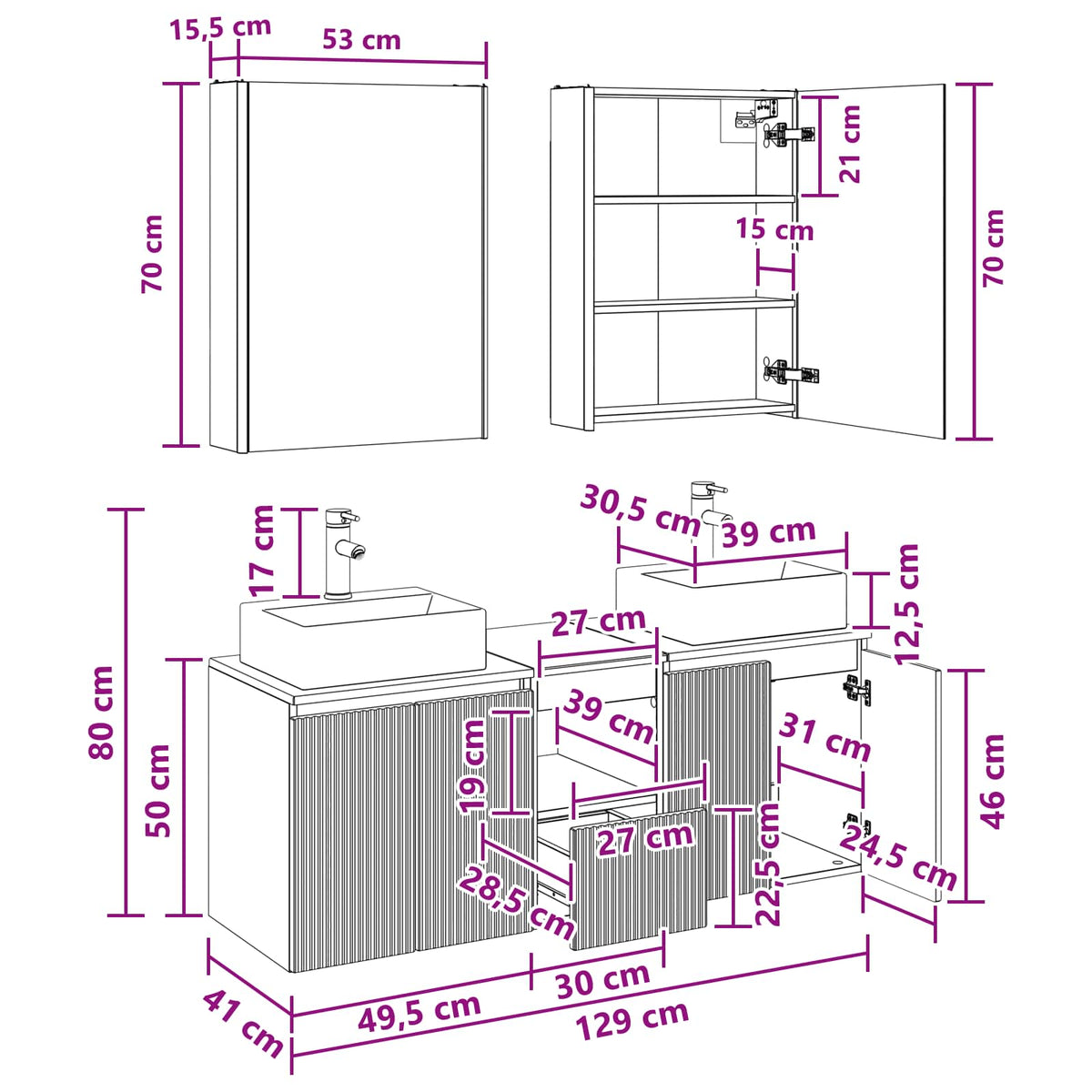 vidaXL Badkamerkastenset 5 pcs Wit Bewerkt hout