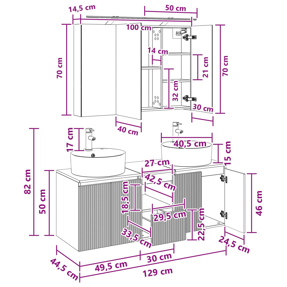 vidaXL Badkamerkastenset 4 pcs Wit Bewerkt hout