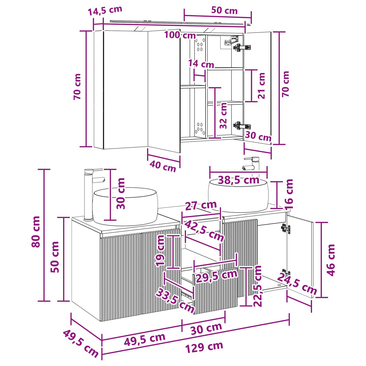 vidaXL Badkamerkastenset 4 pcs Wit Bewerkt hout