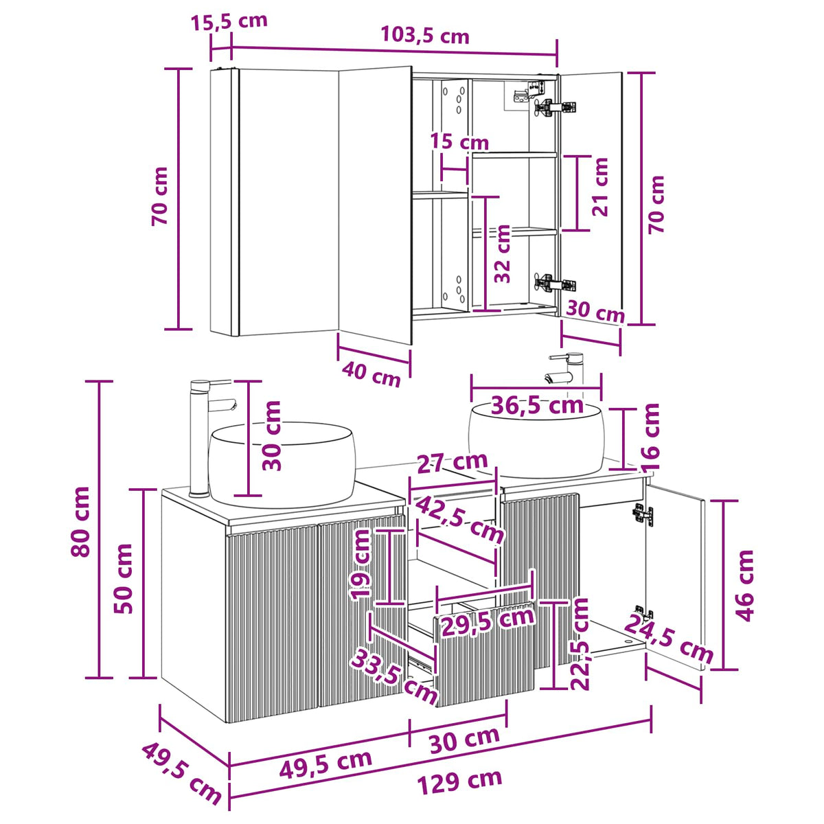 vidaXL Badkamerkastenset 4 pcs Wit Bewerkt hout