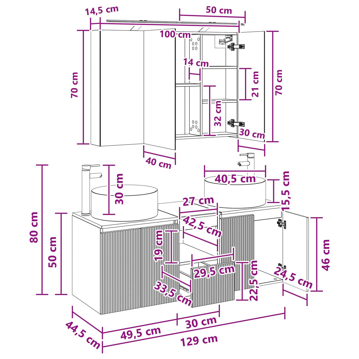 vidaXL Badkamerkastenset 4 pcs Wit 100 x 14,5 x 70 cm Bewerkt hout
