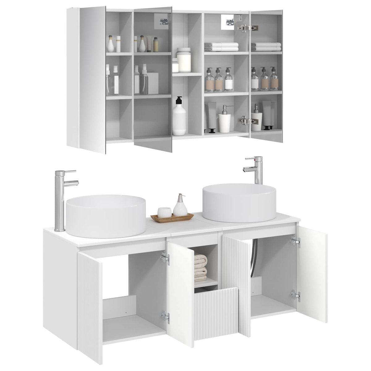 vidaXL Badkamerkastenset 4 pcs Wit 103,5 x 15,5 x 70 cm Bewerkt hout