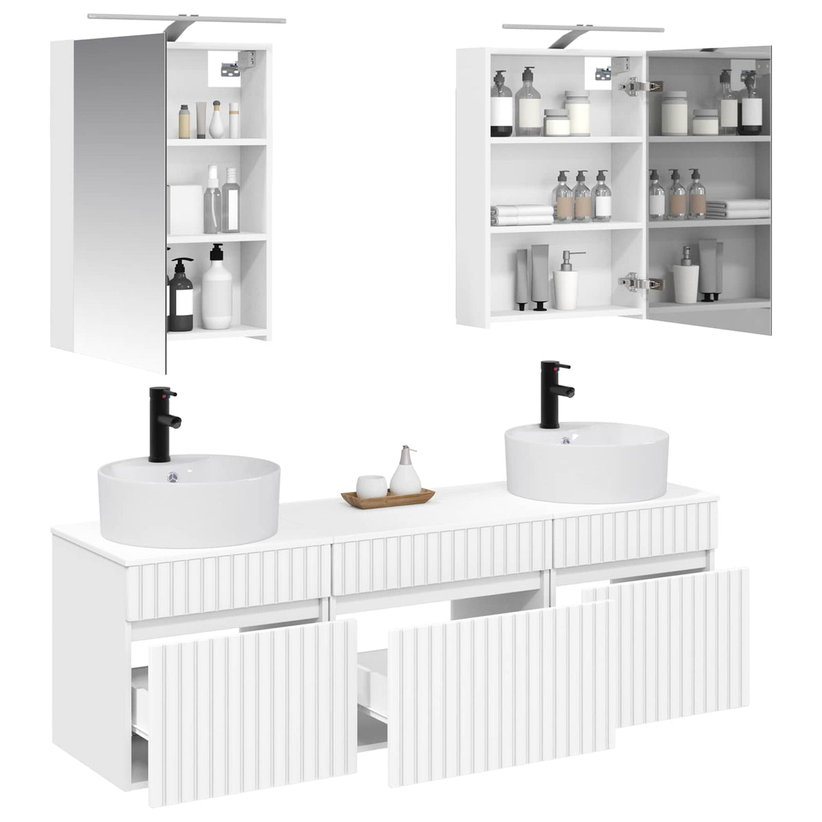vidaXL Badkamerkastenset 5 pcs Wit 50 x 14,5 x 70 cm Bewerkt hout