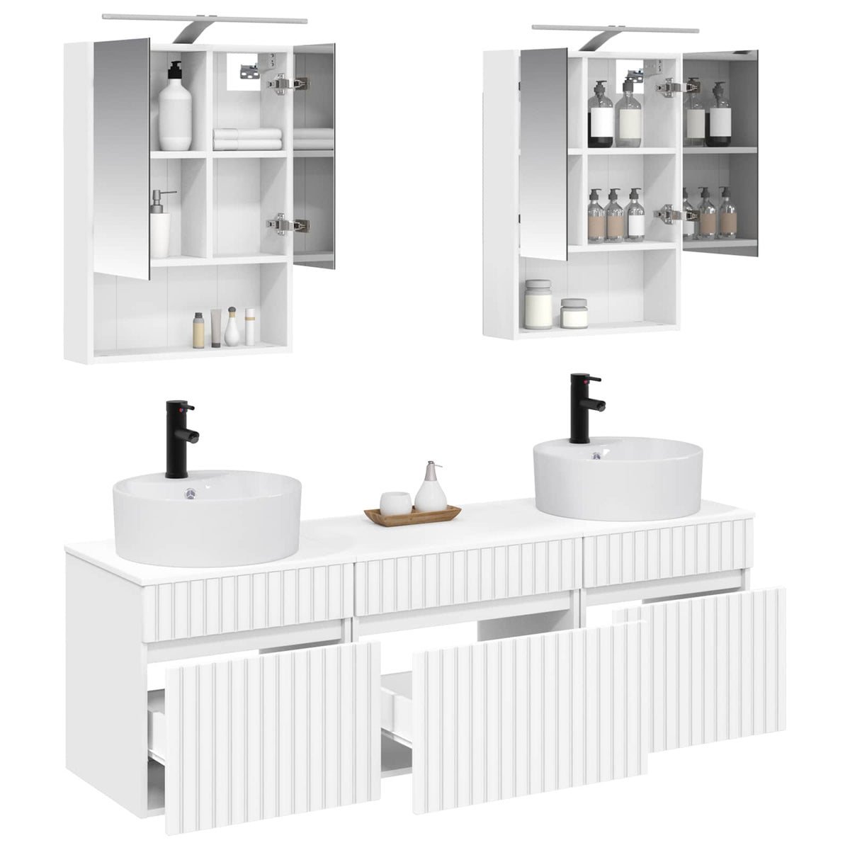 vidaXL Badkamerkastenset 5 pcs Wit 50 x 14,5 x 70 cm Bewerkt hout