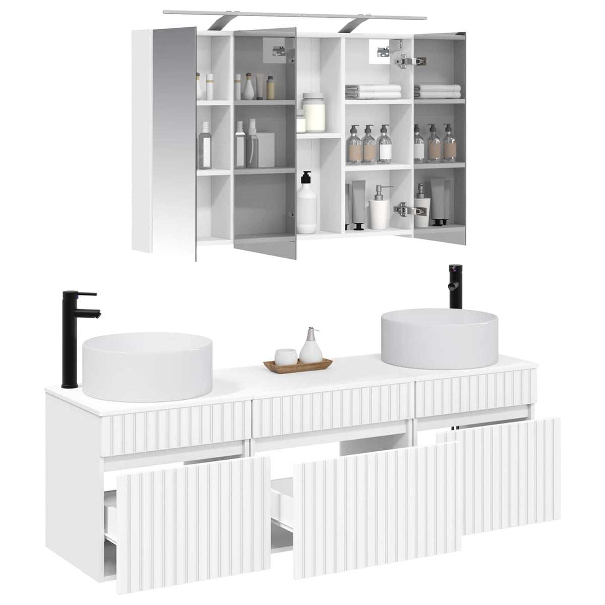 vidaXL Badkamerkastenset 4 pcs Wit 100 x 14,5 x 70 cm Bewerkt hout
