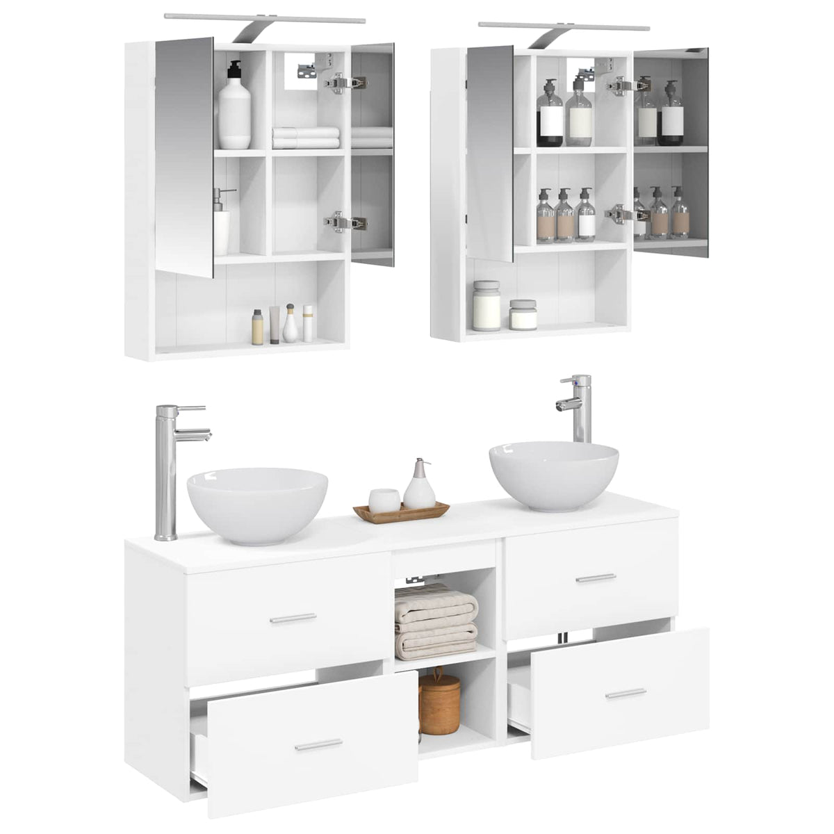 vidaXL Badkamerkastenset 5 pcs Wit 50 x 14,5 x 70 cm Bewerkt hout