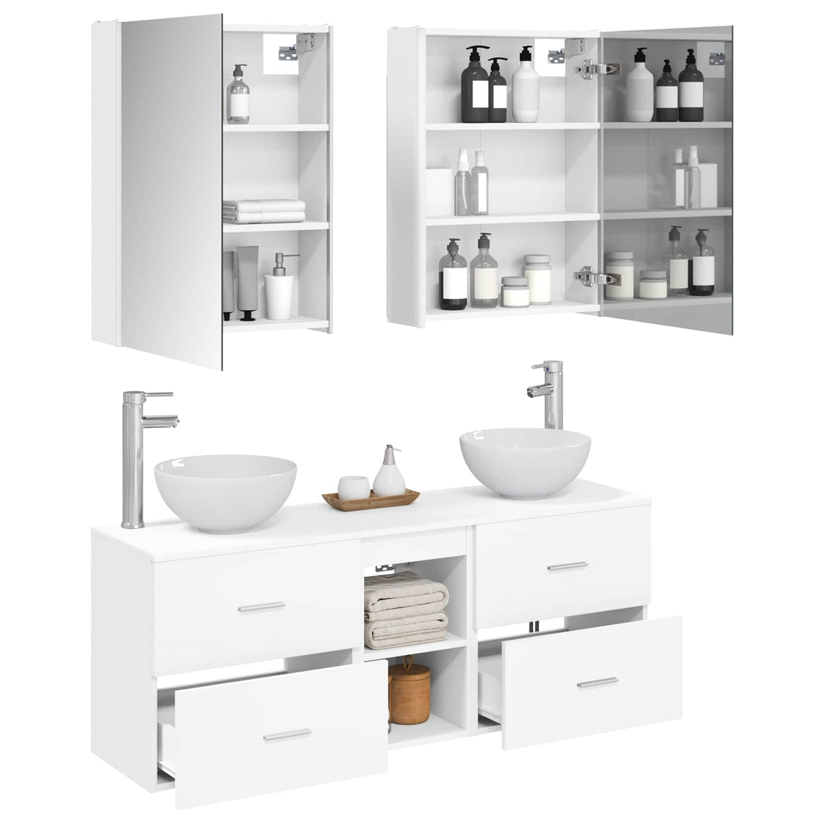 vidaXL Badkamerkastenset 5 pcs Wit 53 x 15,5 x 70 cm Bewerkt hout