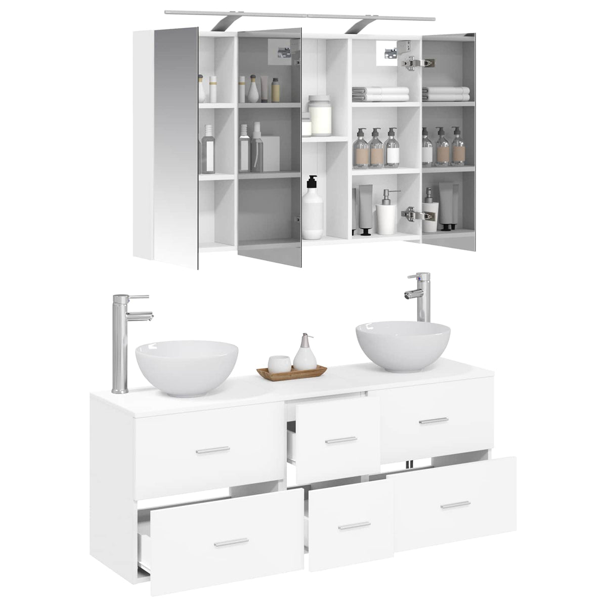vidaXL Badkamermeubelset 4 pcs Wit Bewerkt hout en glas