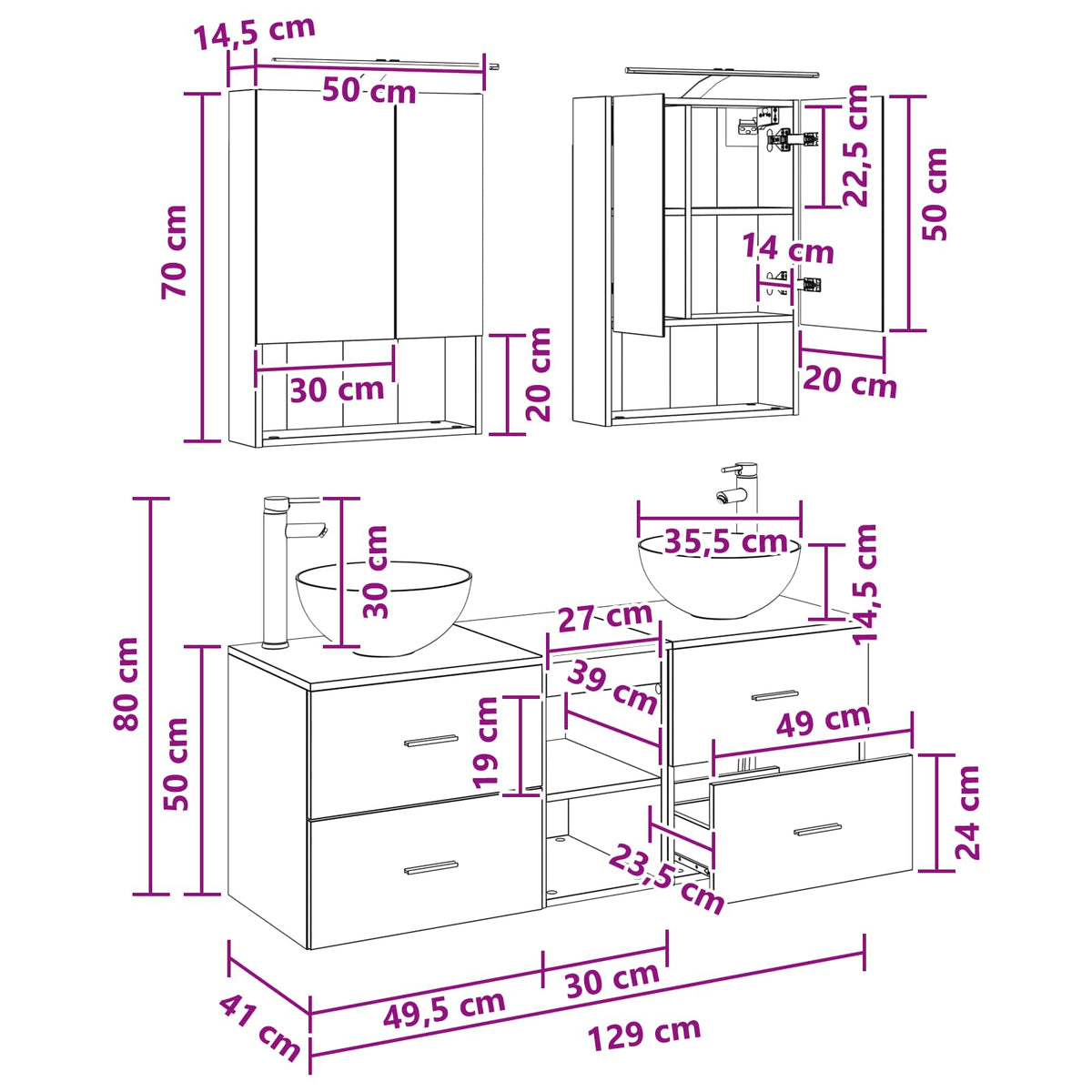 vidaXL Badkamermeubelset 5 pcs Wit Bewerkt hout en glas