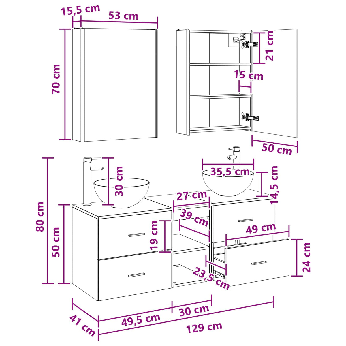 vidaXL Badkamermeubelset 5 pcs Wit Bewerkt hout en glas