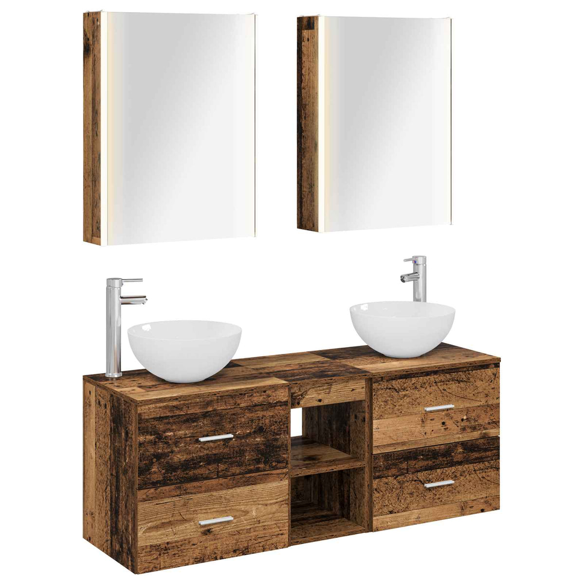 vidaXL Badkamermeubelset 5 pcs Wit Bewerkt hout en glas