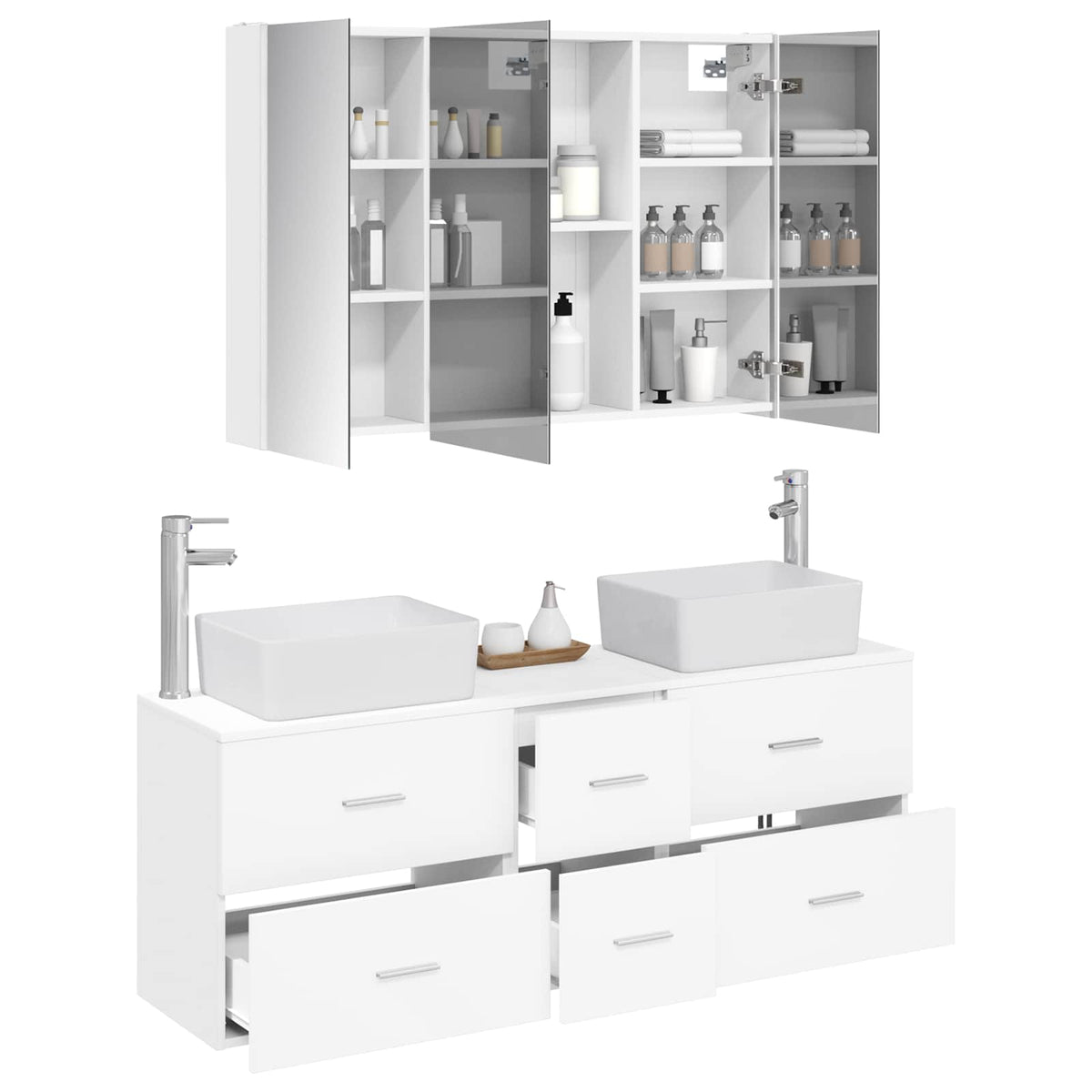 vidaXL Badkamermeubelset 4 pcs Wit Bewerkt hout en glas