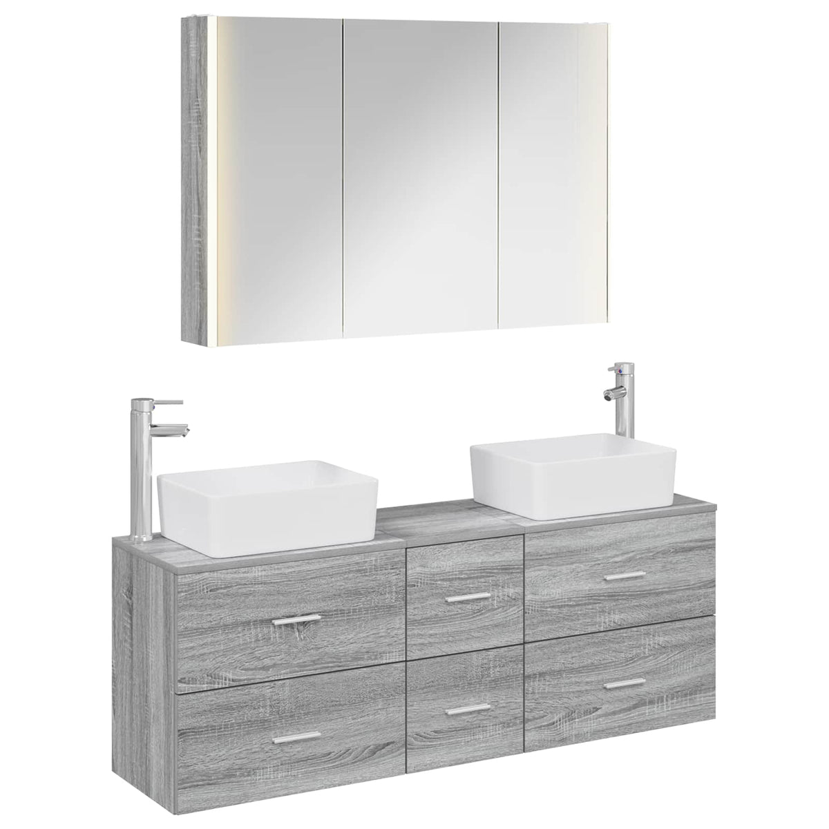 vidaXL Badkamermeubelset 4 pcs Wit Bewerkt hout en glas