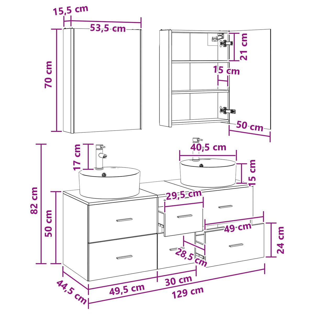 vidaXL Badkamermeubelset 5 pcs Wit Bewerkt hout en glas