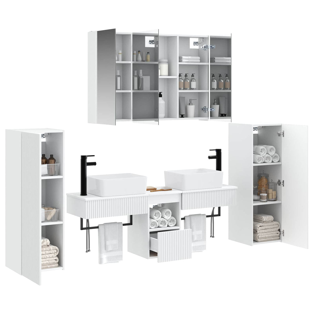 vidaXL Badkamermeubelset 6 pcs Wit Bewerkt hout en glas