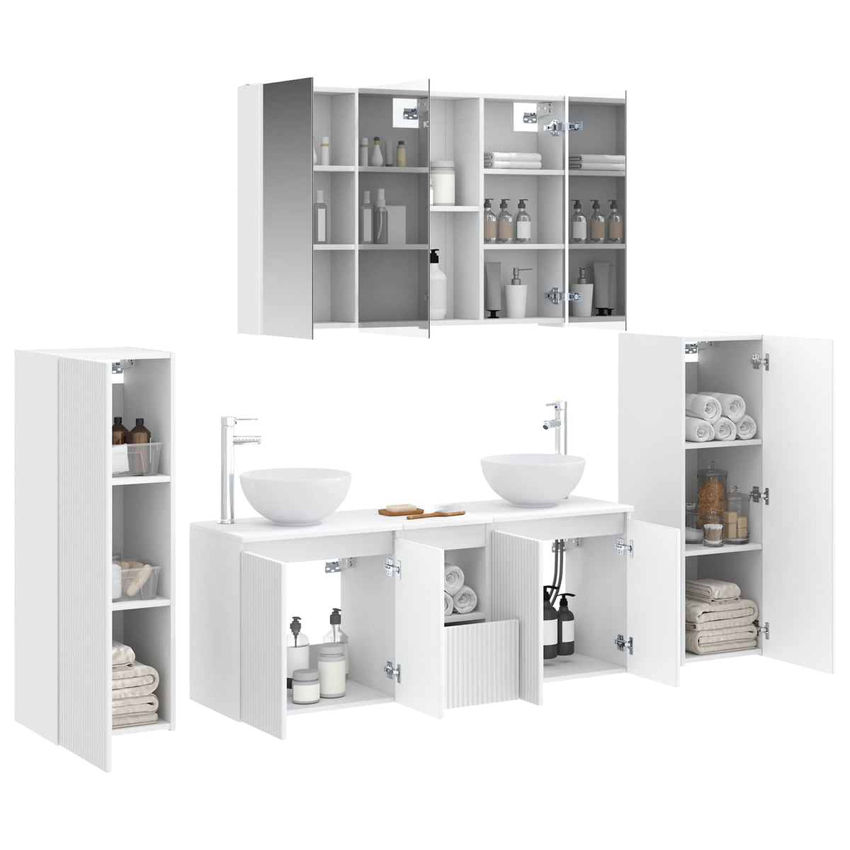 vidaXL Badkamermeubelset 6 pcs Wit Bewerkt hout en glas
