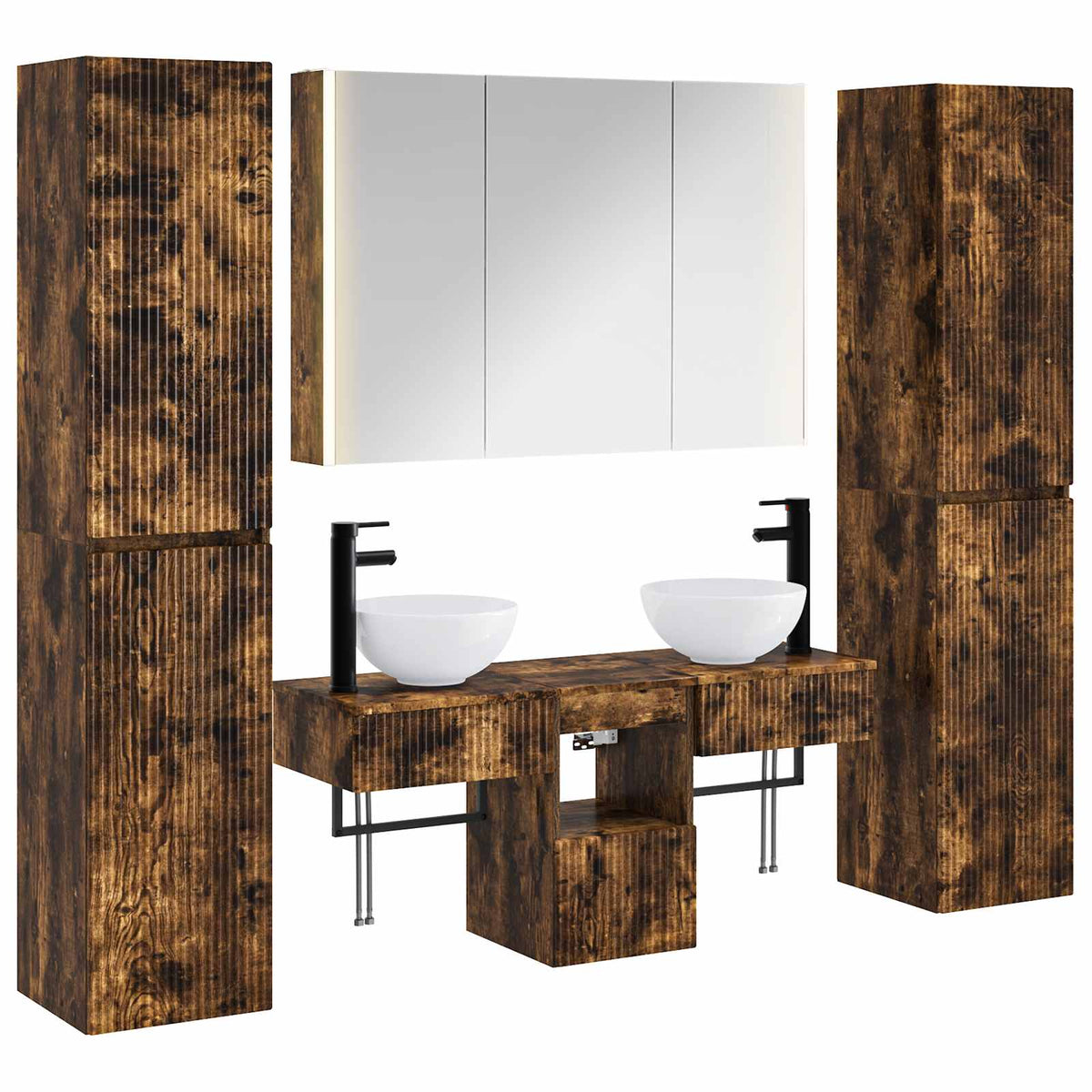 vidaXL Badkamermeubelset 6 pcs Wit Bewerkt hout en glas