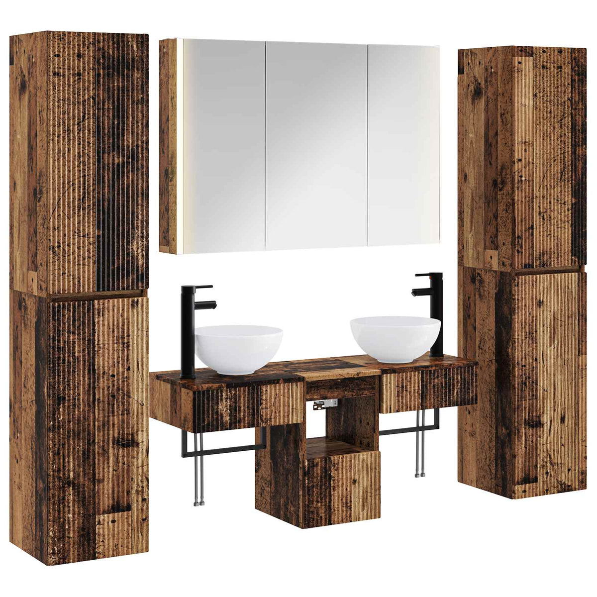 vidaXL Badkamermeubelset 6 pcs Wit Bewerkt hout en glas