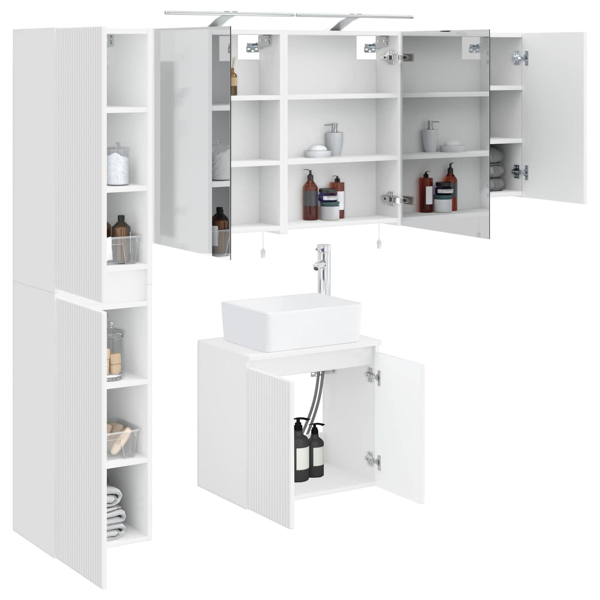 vidaXL Badkamerkastenset 5 pcs Wit 50 x 14,5 x 70 cm Bewerkt hout