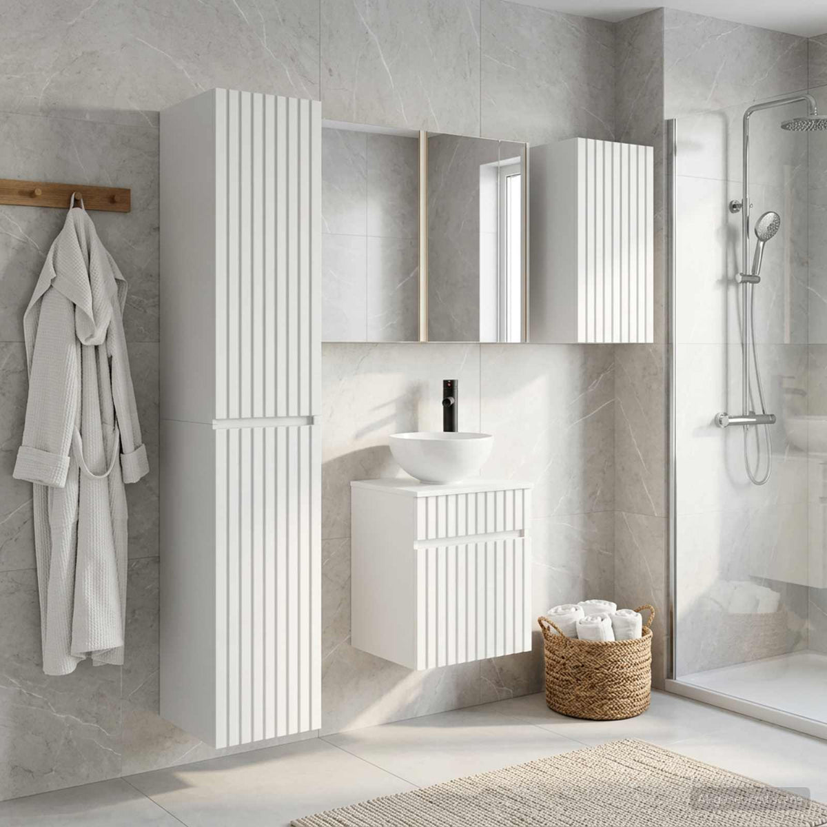 vidaXL Badkamerkastenset 5 pcs Wit 43 x 11,5 x 60,5 cm Bewerkt hout